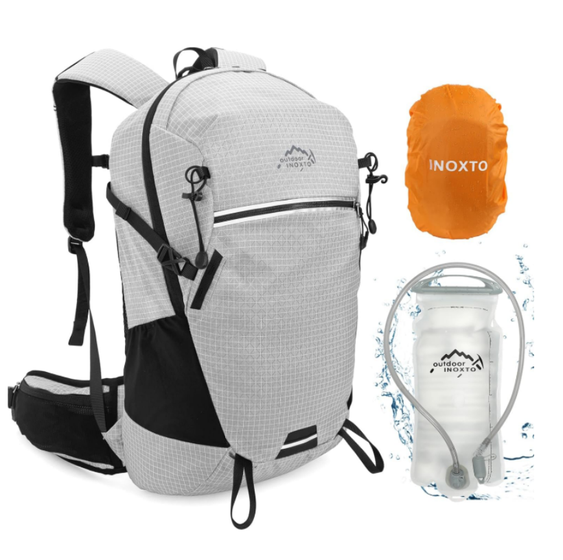 mochila-25-litros-679iwq.png Mochila de senderismo de hidratación INOXTO de 25 litros con bolsa de agua de 3 litros y cubierta para la lluvia - Imagen 1