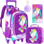 TXHVO 3 mochilas con ruedas para niñas y niños, bolsa de libros con ruedas con fiambrera, mochilas con ruedas para primaria, Unicornios durmientes, 18 Inches, Mochilas Daypack : Amazon.es: Moda