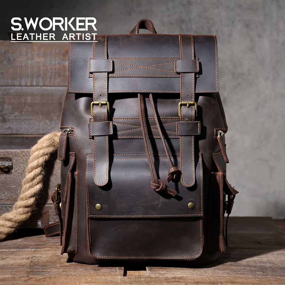 mochila-de-cuero-259tyz-1.jpg Mochila vintage de cuero * para hombre, bolsa de viaje de estilo retro, mochilas de piel de vaca * de moda - Imagen 1