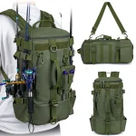 Mochila De Pesca Multifuncional – Bolsa De Aparejos Grande Con Soporte Para Cañas, Impermeable Y Transpirable, Camuflaje Verde Mochila De Caza Y Senderismo