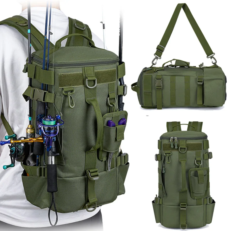 mochila-de-pesca-559viz.webp Mochila De Pesca Multifuncional – Bolsa De Aparejos Grande Con Soporte Para Cañas, Impermeable Y Transpirable, Camuflaje Verde Mochila De Caza Y Senderismo - Imagen 1