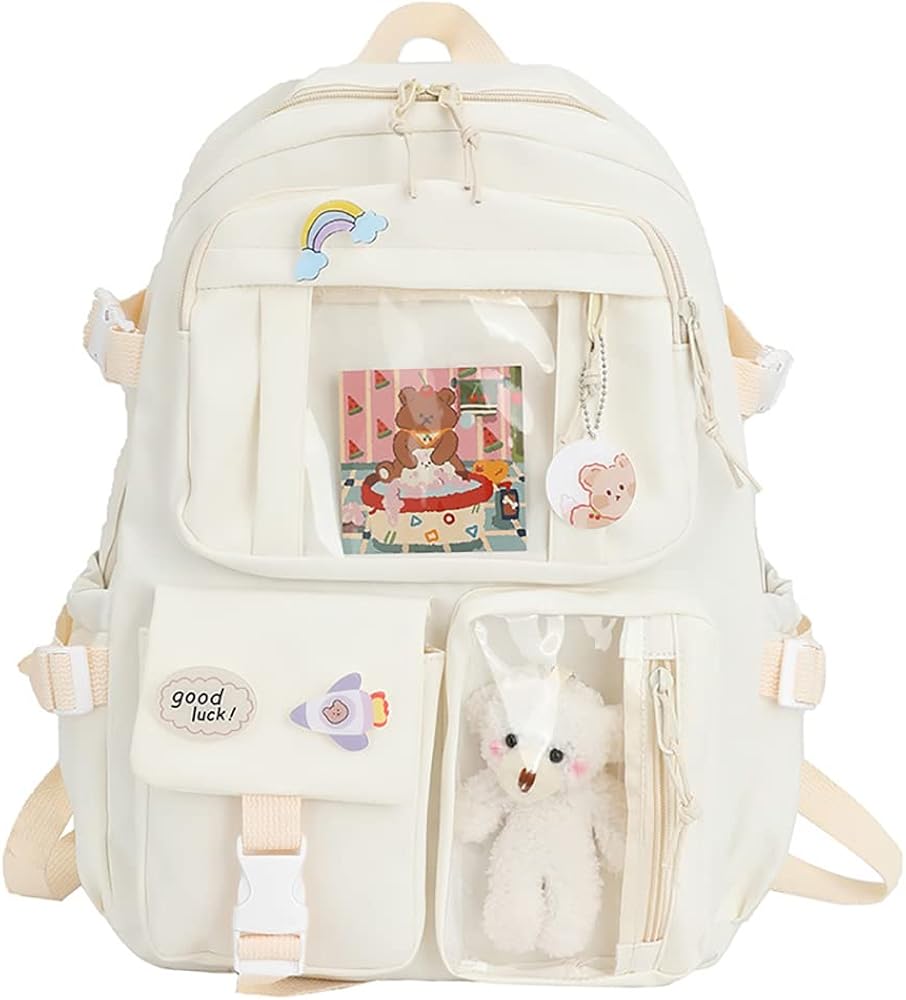 mochila-kawaii-548ici-1.jpg QOCO Kawaii Mochila con distintivos y accesorios, mochila Kawaii Harajuku, mochila escolar para libros, para adolescentes : Amazon.es: Moda - Imagen 1