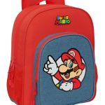 Mochila Infantil Super Mario Adaptable a Carro con Bolsillo Frontal Roja
