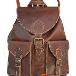 Mochila de cuero marroquí. Mochila pequeña dos bolsillos, marrón oscura.