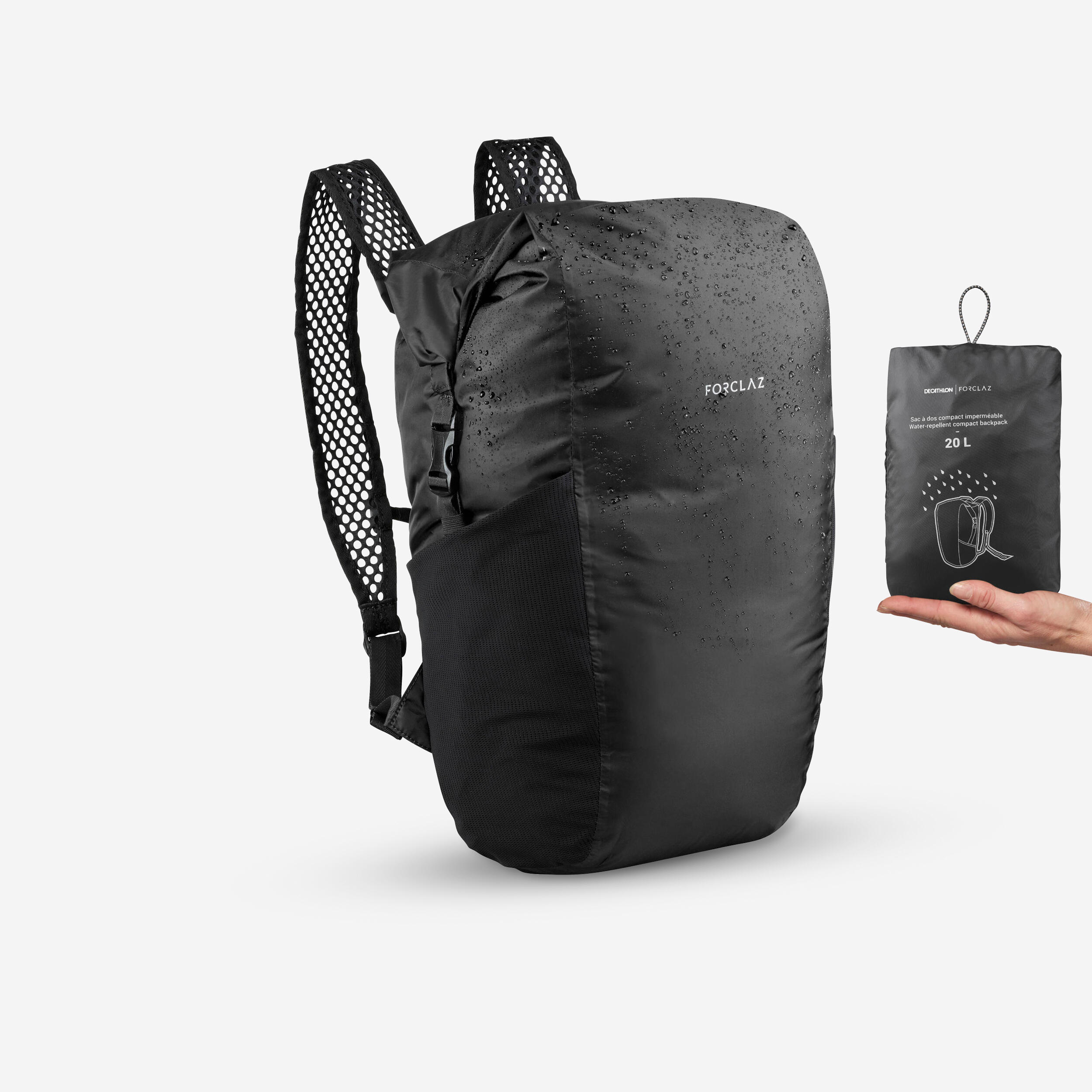 mochila-plegable-417kar-1.jpg Mochila plegable de montaña y trekking impermeable 20L Forclaz compact negro - Imagen 1