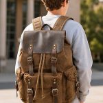 Mochila vintage de lona encerada para hombre y mujer, mochila retro universitaria de gran capacidad con detalles de cuero genuino, bolsa impermeable para portátil, ideal para la escuela, senderismo, 2026 $64.99