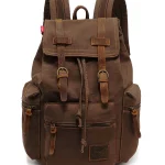 Mochila Vintage De Piel Sintética Marrón Para Hombre, 28x14x40 Cm, Múltiples Bolsillos, Resistente Al Agua Y Arañazos, Ideal Para Escuela, Viajes O Trabajo Mochila Vintage Marrón 28x14x40