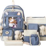Mochila 5pcs Set Estéticos Bolsas de la Escuela Kawaii Aesthetic 17in Bolsa de libros linda con