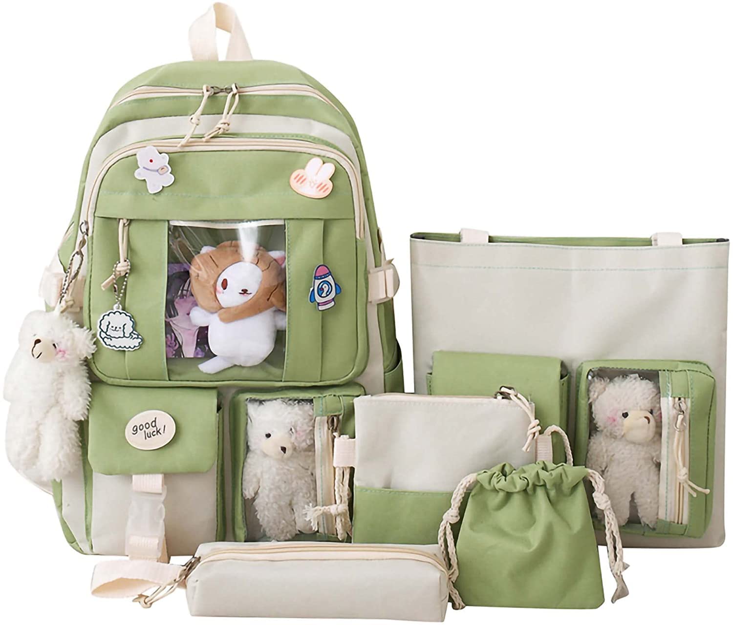 mochilas-aesthetic-598pad-1.jpg Mochila 5pcs Set Estéticos Bolsas de la Escuela Kawaii Aesthetic 17in Bolsa de libros linda con - Imagen 1