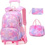 3pcs Mochilas con Ruedas Escolars Niñas Mochila con Carro Niña Trolley Mochila Infantil Ruedas Primaria Mochilas Escolares Niña con Ruedas Bolsas Escolares Rosa 30x20x42cm : Amazon.es: Moda