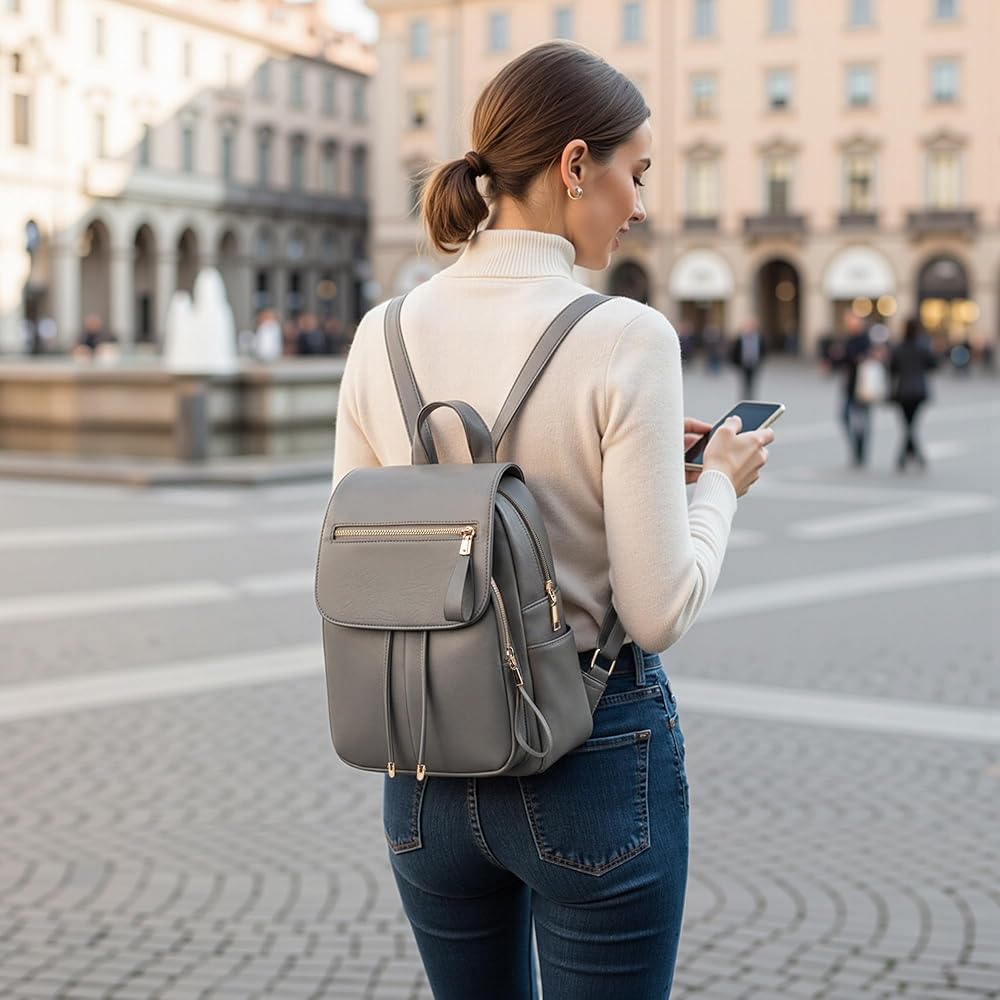 mochilas-de-mujer-132hnc-1.jpg DEEVORCA Moda Simple Mochila Mujer Diario Casual Trabajo Mochilas Elegante Bolso De Hombro Viaje Compras Escuela Cuero PU Impermeable Medio Antirrobo ... - Imagen 1