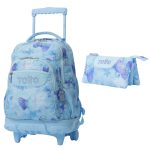 TOTTO Mochila escolar con ruedas Renglones + Estuche Tablero 1FY Polar