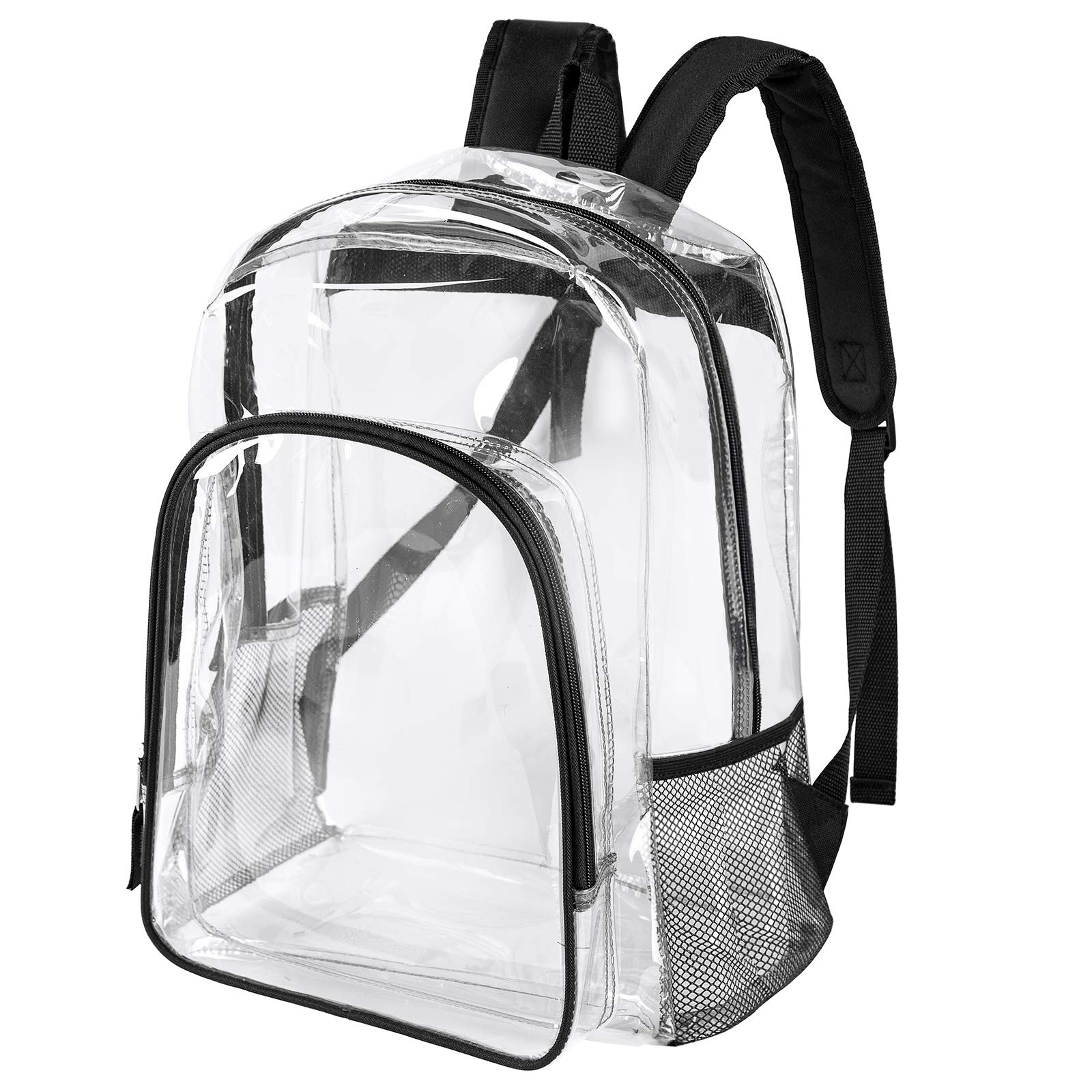 mochilas-transparentes-770uvk-1.jpg Fomaris Mochila transparente de plástico transparente resistente para la escuela, el trabajo, Negro 1 paquete, 16"x 12"x 6 - Imagen 1