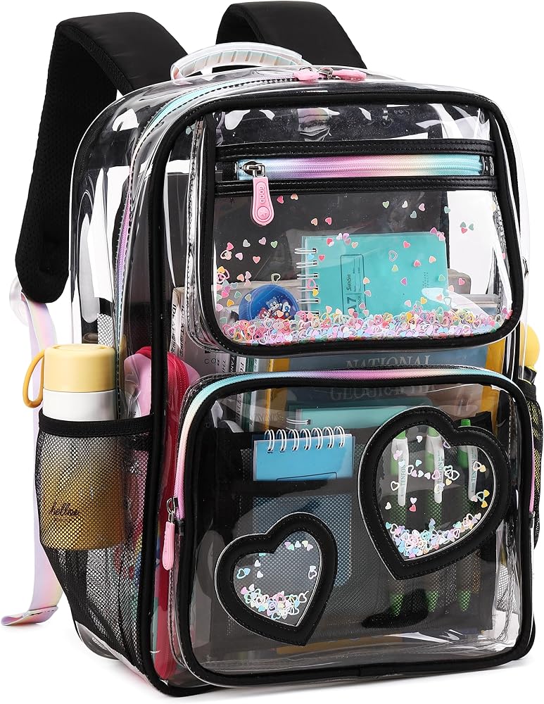 mochilas-transparentes-782dij-1.jpg Mochila transparente para eventos escolares, estadios, resistentes, transparentes, para adolescentes, niñas y mujeres, Negro, M/L, Mochilas Daypack : ... - Imagen 1